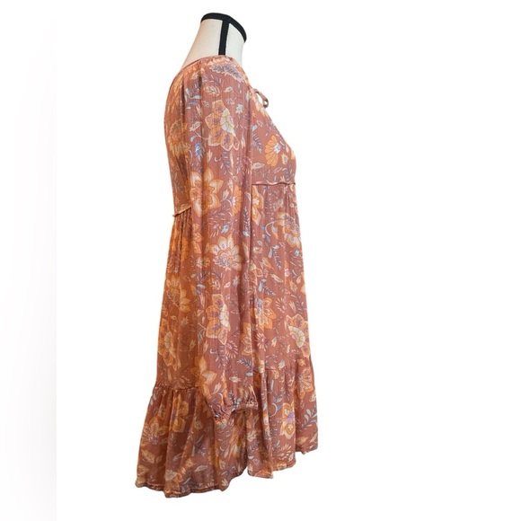 Billabong Floral Long Sleeve Dress - Orange and Cream - Picture 5 of 7
